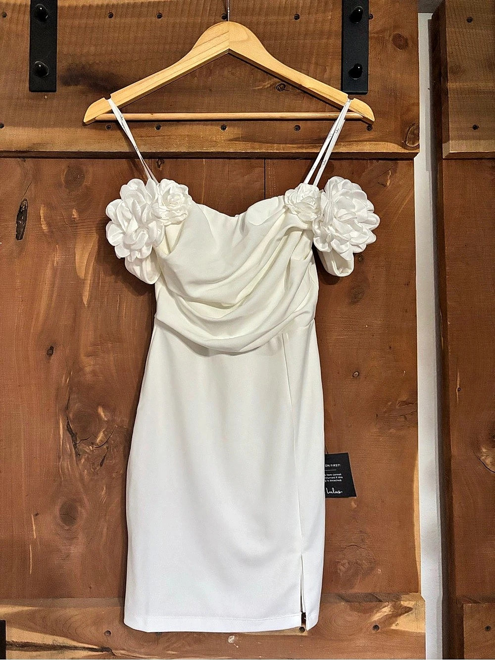 Lulus Gracen Ivory Rosette Off-the-Shoulder Skater Mini Dress XS